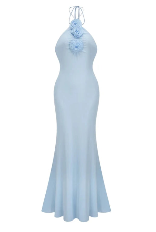 Mermaid Backless Floor Length Halter Neck Sleeveless Lace Up Prom Dress