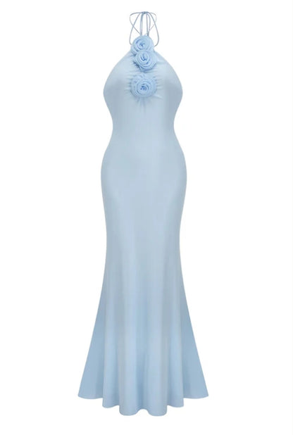 Mermaid Backless Floor Length Halter Neck Sleeveless Lace Up Prom Dress