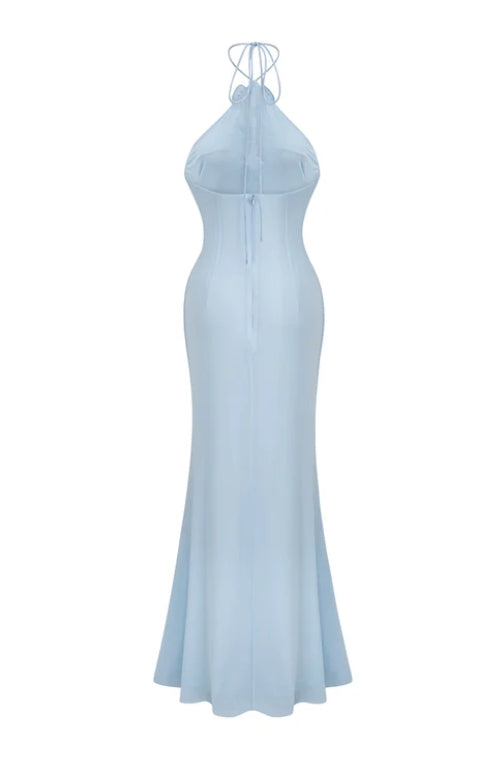 Mermaid Backless Floor Length Halter Neck Sleeveless Lace Up Prom Dress