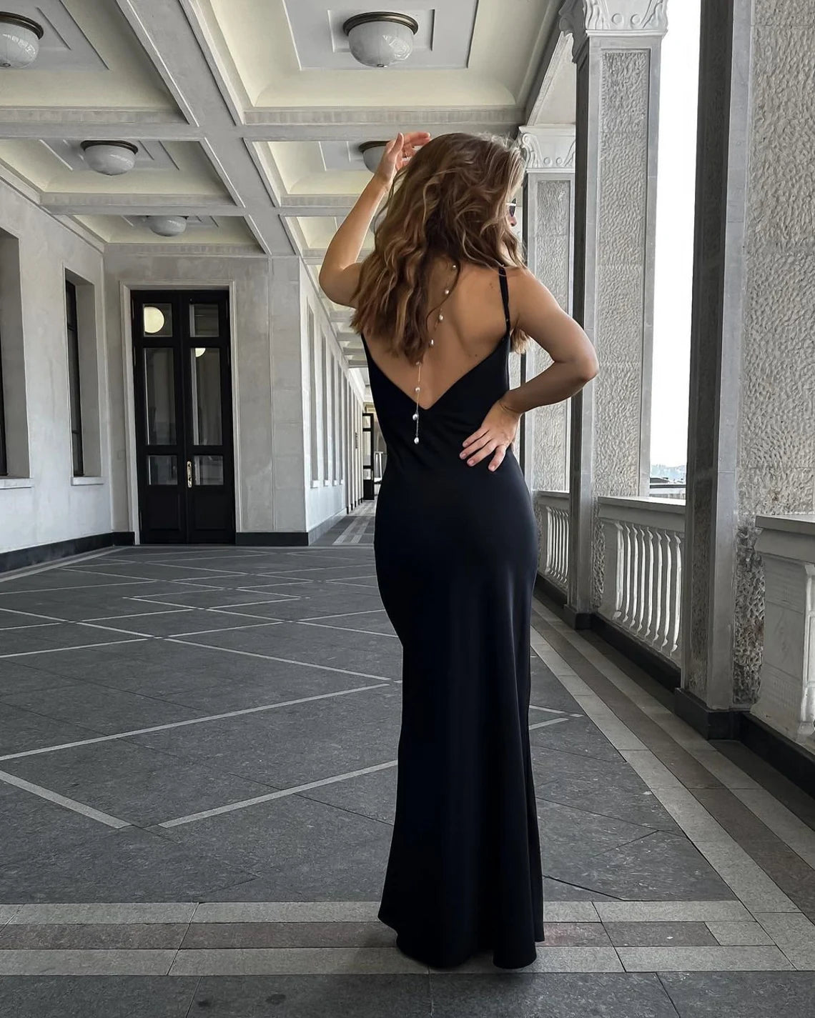 Black Mermaid Spaghetti Straps Off Shoulder Floor Length Gown BacklessSleeveless Prom Party Dress