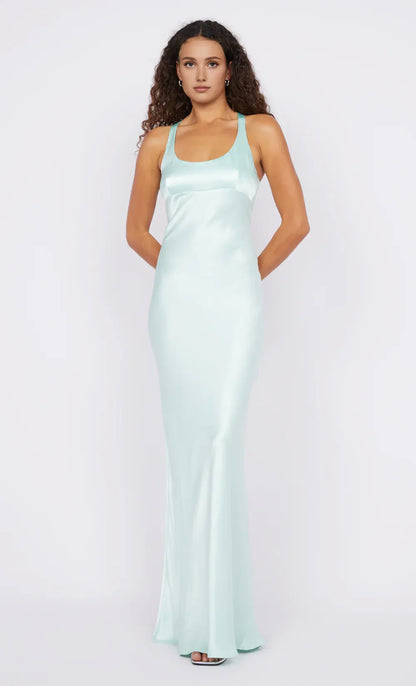 Xuewuba Dress Wide Straps Scoop Sleeveless Evening Dress Sea Spray Prom Dress Sheath Open Back Maxi Dress