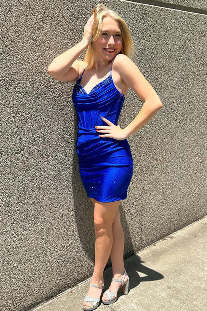 Modern Bodycon Spaghetti Straps Sleeveless Backless Short-Mini Homecoming Dress