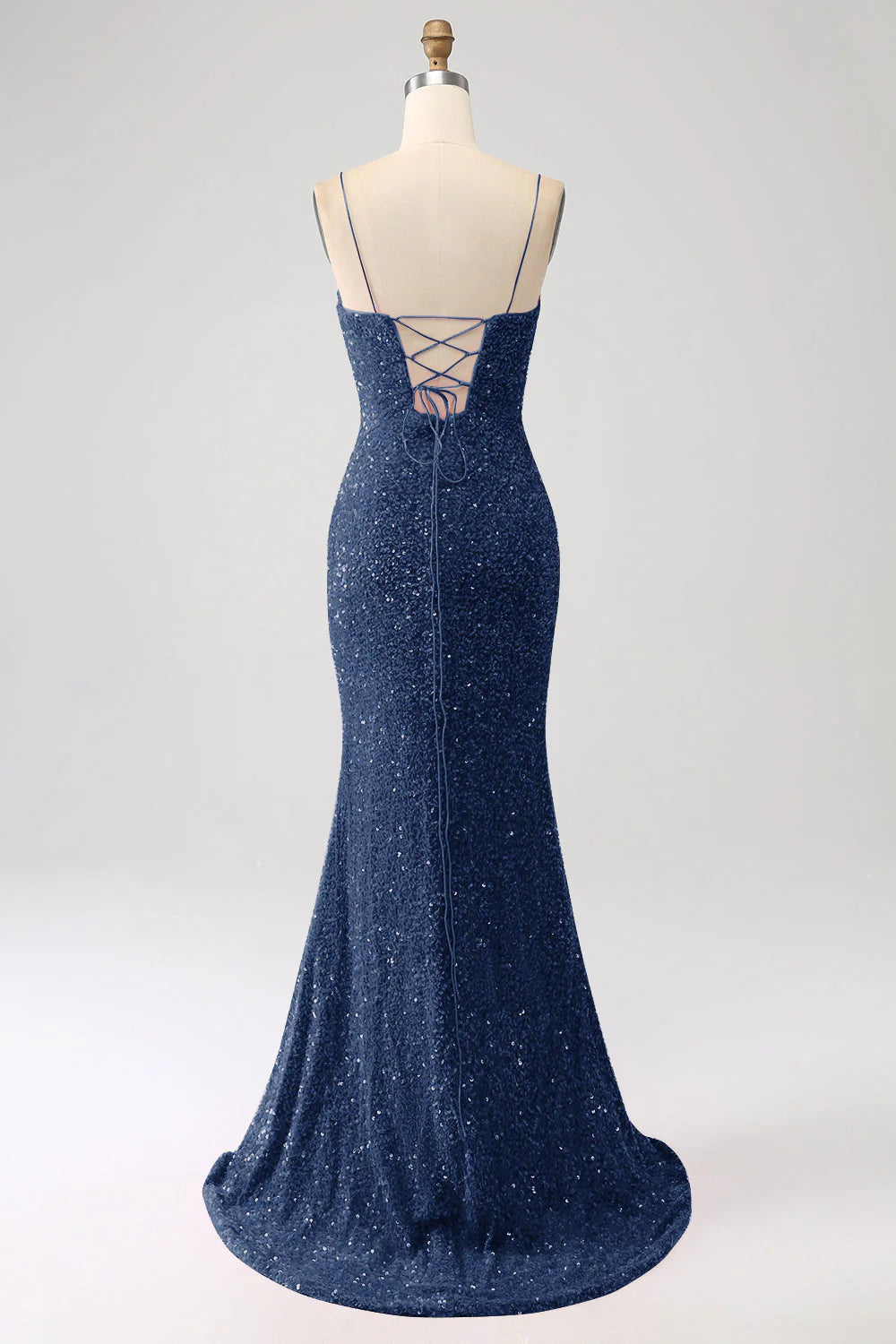 Sequins Mermaid Spaghetti Straps V-Neck Long Prom Dress