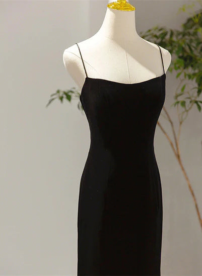 Simple Black Low Back Long Prom Dress
