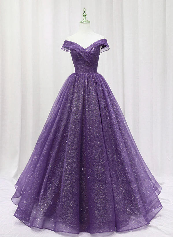 Purple Tulle Sweetheart Long Prom Dress Formal Dress