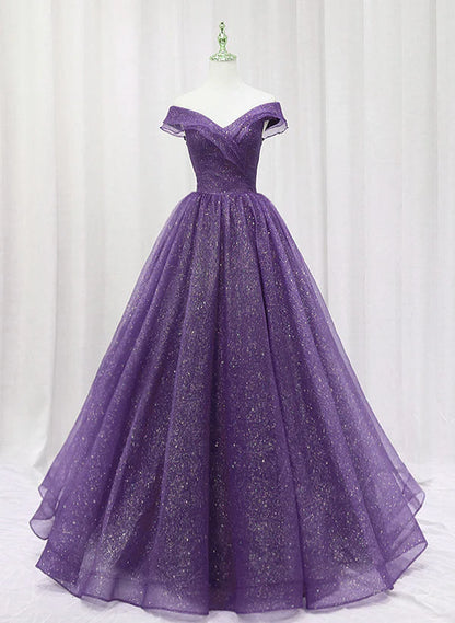 Purple Tulle Sweetheart Long Prom Dress Formal Dress