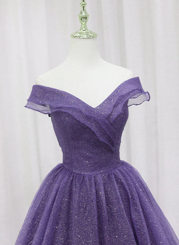 Purple Tulle Sweetheart Long Prom Dress Formal Dress