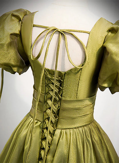 Light Green Short Sleeves Long A-line Prom Dress