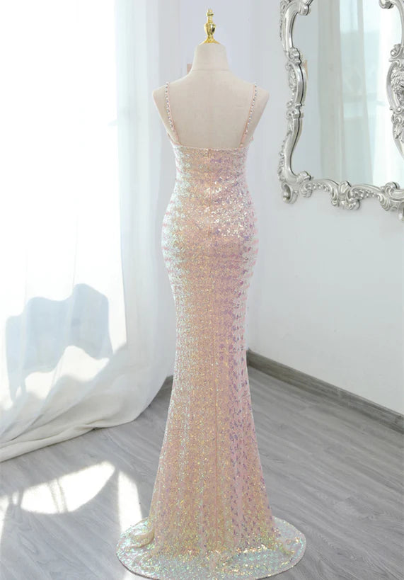 Lovely Sequins Mermaid V-neckline Straps Party Prom Dress