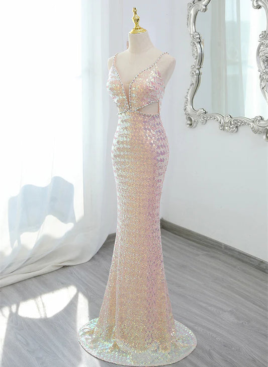 Lovely Sequins Mermaid V-neckline Straps Party Prom Dress