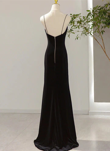 Simple Black Low Back Long Prom Dress