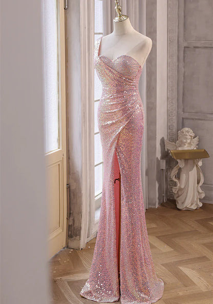 Pink Sequins Mermaid Sweetheart Long Prom Dress