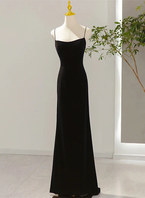 Simple Black Low Back Long Prom Dress