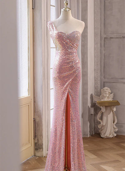 Pink Sequins Mermaid Sweetheart Long Prom Dress