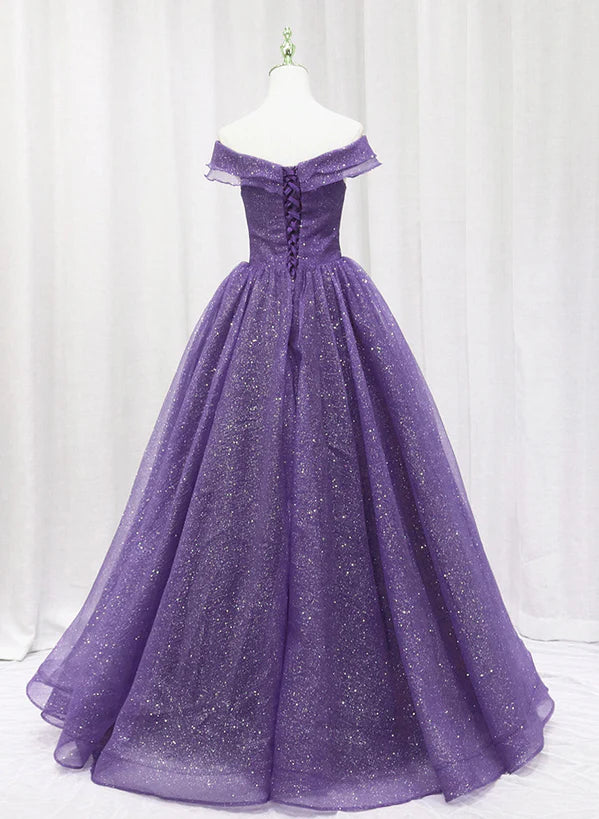 Purple Tulle Sweetheart Long Prom Dress Formal Dress