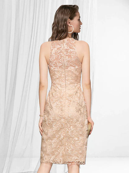 Homecoming Party Wear Dress Jewel Neck Sleeveless Knee Length Lace with Lace Insert Appliques