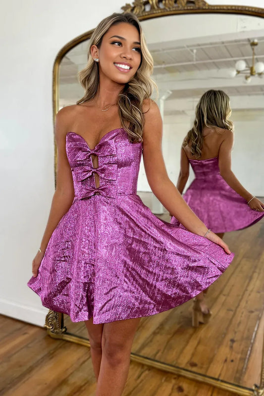 Off-the-Shoulde Sweetheart A-Line Short Homecoming Dress with Bow