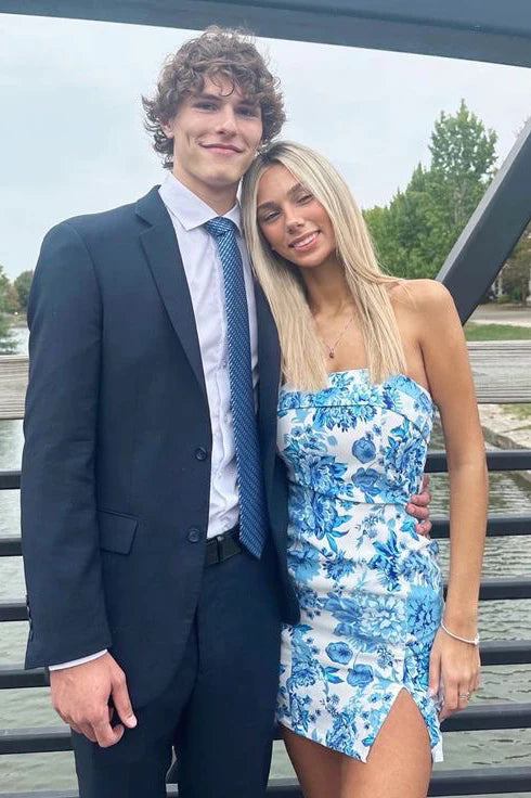 Off-the-Shoulder Cute Short Blue Bodycon Homecoming Dress