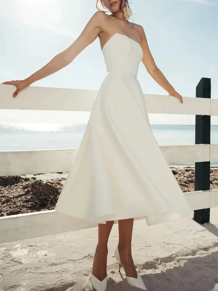Off-the-Shoulder Sleeveless Strapless Cinched Waist Pocket Party Dress