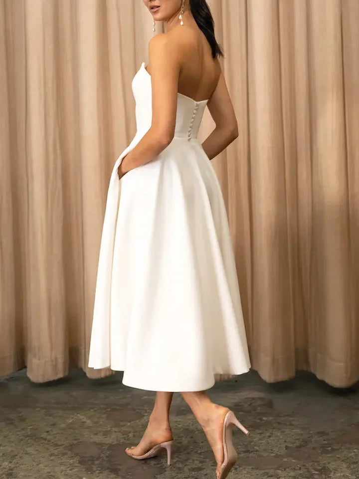 Off-the-Shoulder Sleeveless Strapless Cinched Waist Pocket Party Dress