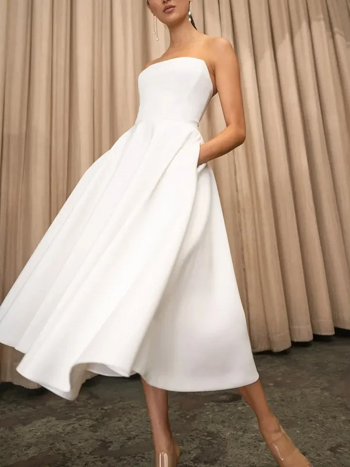 Off-the-Shoulder Sleeveless Strapless Cinched Waist Pocket Party Dress