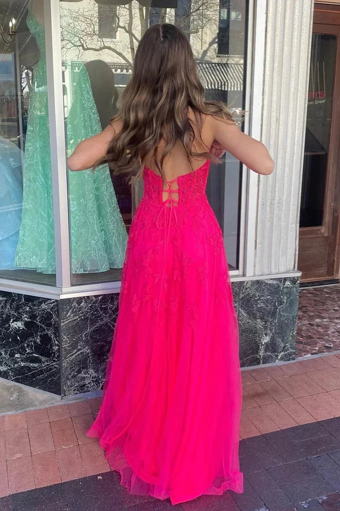 Off-the-Shoulder A-line Strapless Floral Appliques Long Prom Dresses