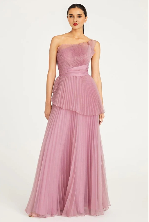 Off-the-Shoulder Floor Length Ruffle One-Shoulder Pleated Prom Party Dress