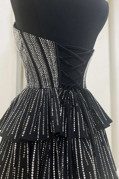 Off-the-Shoulder Glitter Strapless A-Line Corset Short Homecoming Dress with Beading