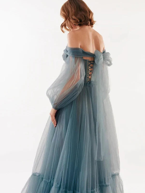 Formal Women's Dresses A-Line/Princess Off-the-shoulder Sweetheart Floor Length Tulle Prom Dresses Prom Dresses Stores