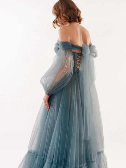Formal Women's Dresses A-Line/Princess Off-the-shoulder Sweetheart Floor Length Tulle Prom Dresses Prom Dresses Stores