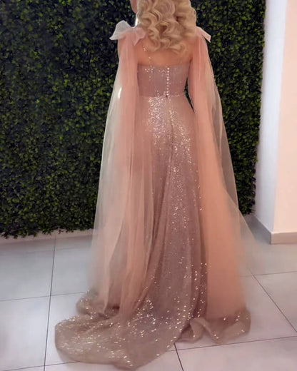 Off Sleeves Sparkly Sweetheart Spaghetti Strap Prom Dress