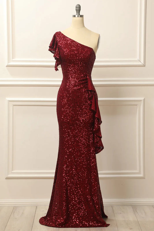 Xuewuba Formal Wear Dresses Burgundy Chic Sequins One Shoulder Prom Dress Prom Dresses Stores