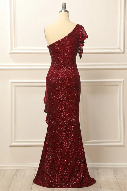 Xuewuba Formal Wear Dresses Burgundy Chic Sequins One Shoulder Prom Dress Prom Dresses Stores