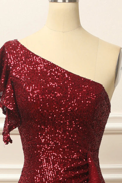 Xuewuba Formal Wear Dresses Burgundy Chic Sequins One Shoulder Prom Dress Prom Dresses Stores