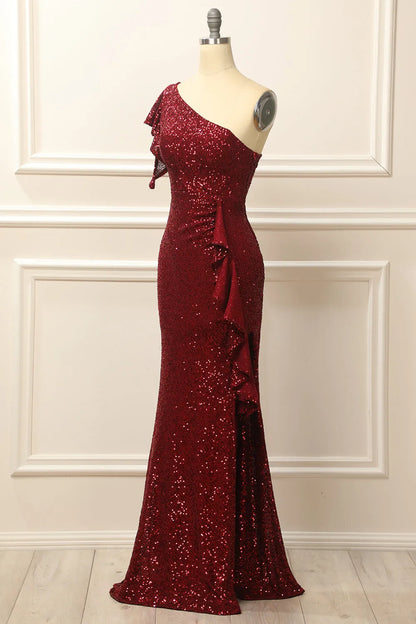Xuewuba Formal Wear Dresses Burgundy Chic Sequins One Shoulder Prom Dress Prom Dresses Stores
