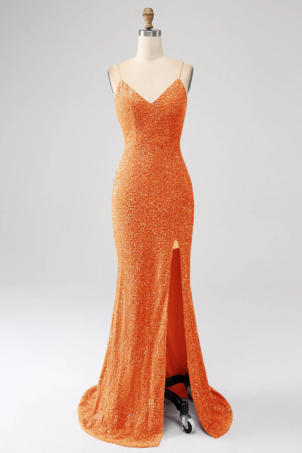 Sequins Mermaid Spaghetti Straps V-Neck Long Prom Dress