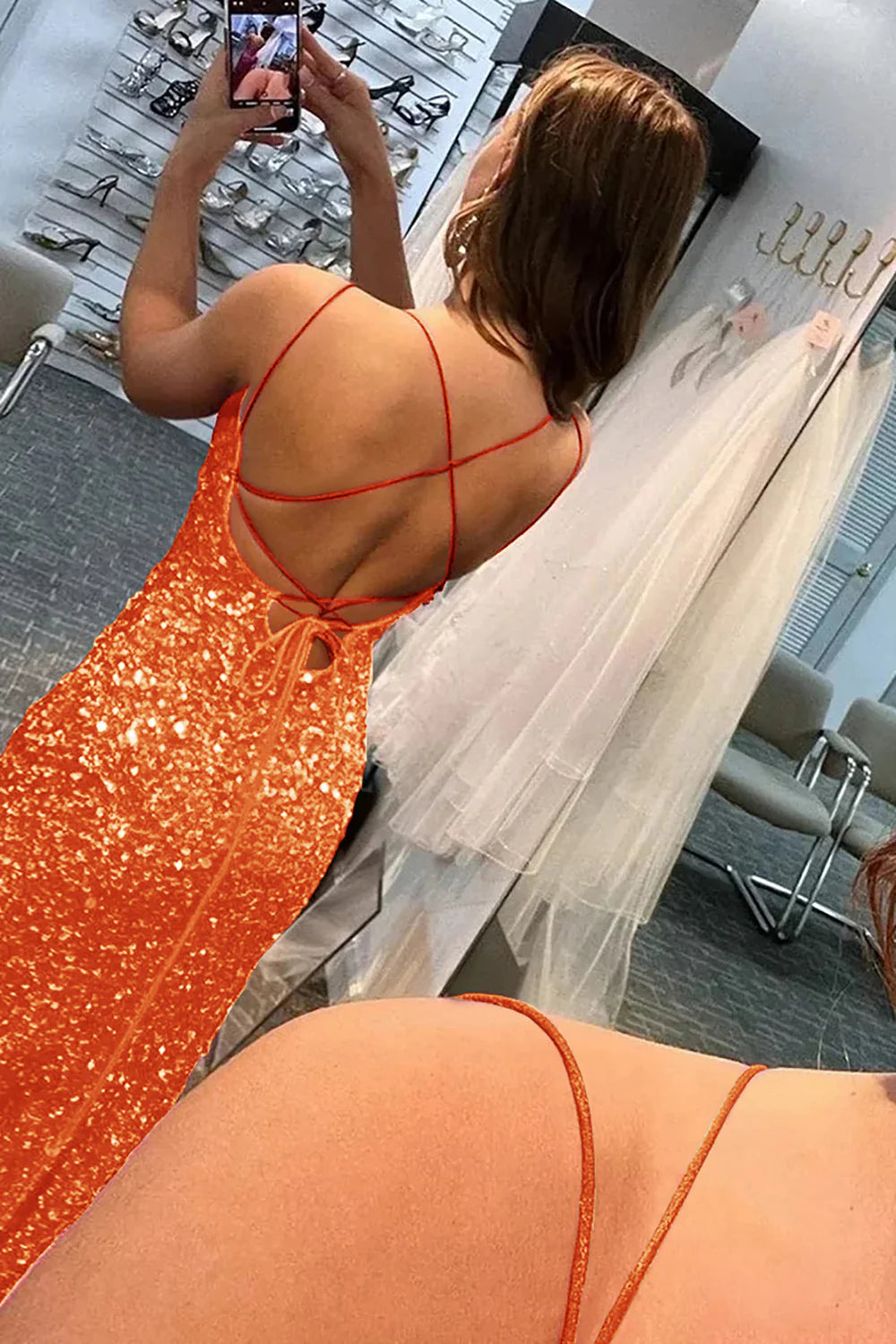 Mermaid Glitter Sequins Backless Long Prom Dress With Slit