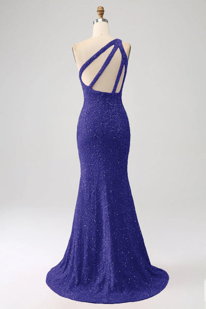 Sequins Mermaid One Shoulder Long Prom Dress