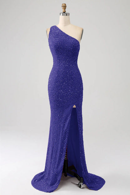 Sequins Mermaid One Shoulder Long Prom Dress