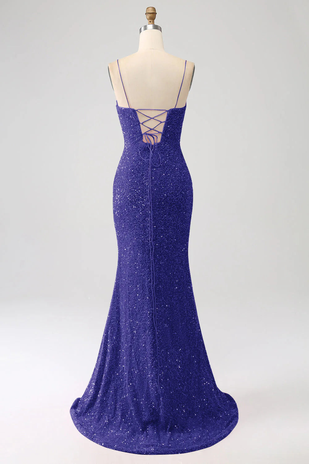 Sequins Mermaid Spaghetti Straps V-Neck Long Prom Dress
