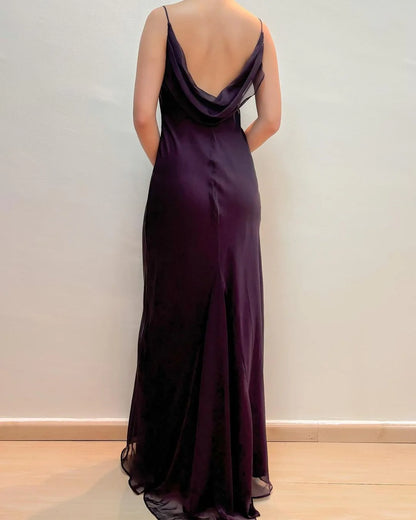 Thin Shoulder Strap Scarf Collar Chiffon Long Prom Dress