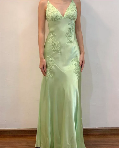 Xuewuba Dress Formal Women's Dresses Green Satin A Line Long Formal Party dress Prom Dress Stores