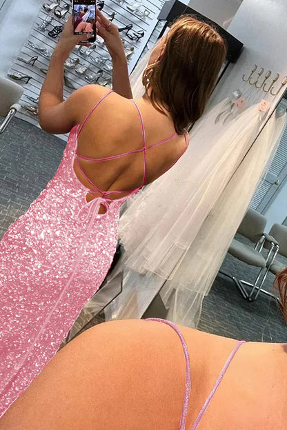 Mermaid Glitter Sequins Backless Long Prom Dress With Slit