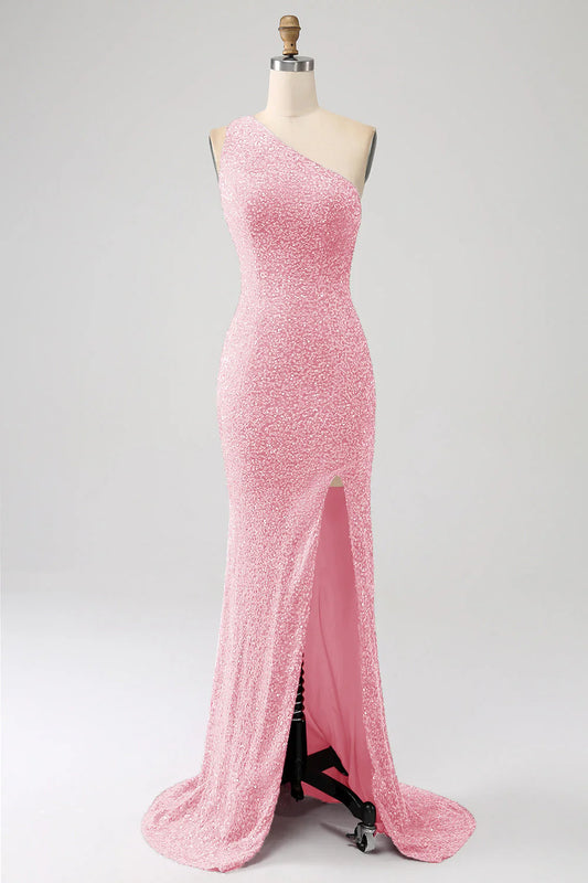 Sequins Mermaid One Shoulder Long Prom Dress