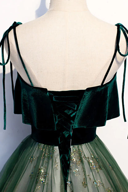 Pretty A-Line Spaghetti Straps Sleeveless Lace Up Sweep/Brush Train Prom Dress