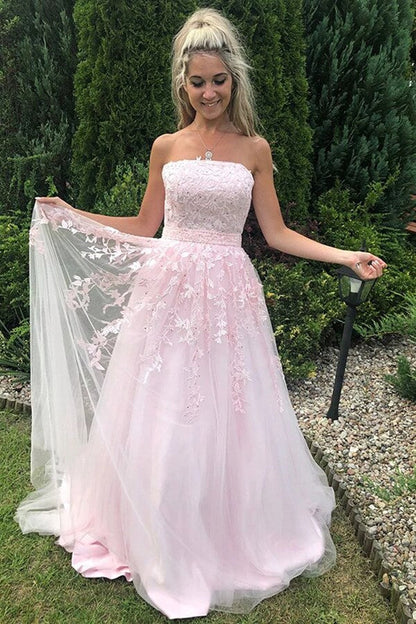 Pretty A-Line Strapless Sleeveless Lace Up Floor-Length Prom Dress
