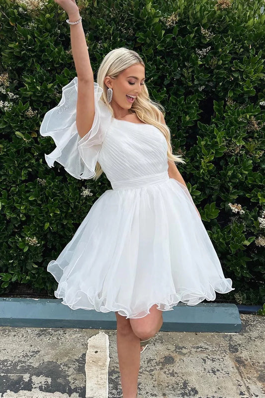 A-Line One-Shoulder Ruffles Homecoming Dress