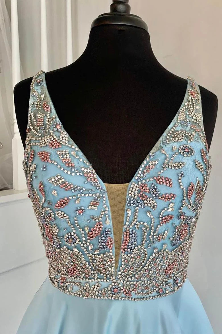 A-line Rhinestone Long Prom Dress