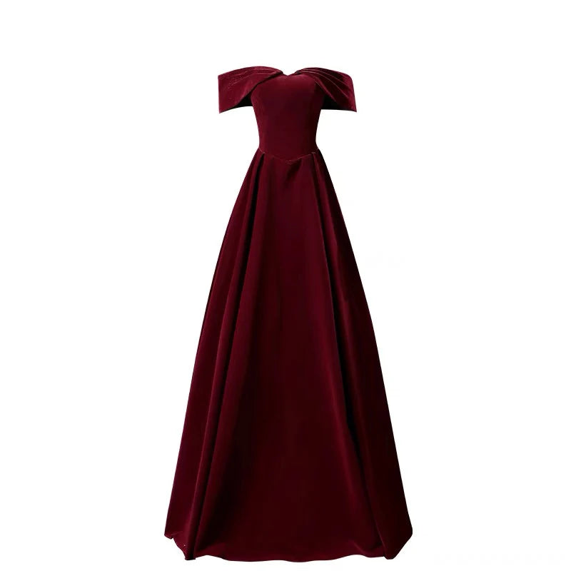 Xuewuba Dress Off The Shoulder A Line Burgundy Velvet Long Prom Dress Evening Dress Formal Women's Dresses