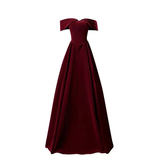 Xuewuba Dress Off The Shoulder A Line Burgundy Velvet Long Prom Dress Evening Dress Formal Women's Dresses